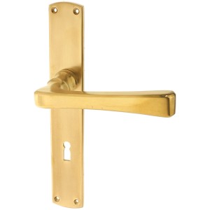 Zimmertürbeschlag aus Messing patiniert matt gold schlanke Form
